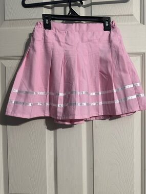 Amazon Pink Pleated Skater Skirt with Silver Stripes